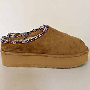 Madden NYC Women’s Cognac Faux Suede Platform Mules Fur Lined Size 10